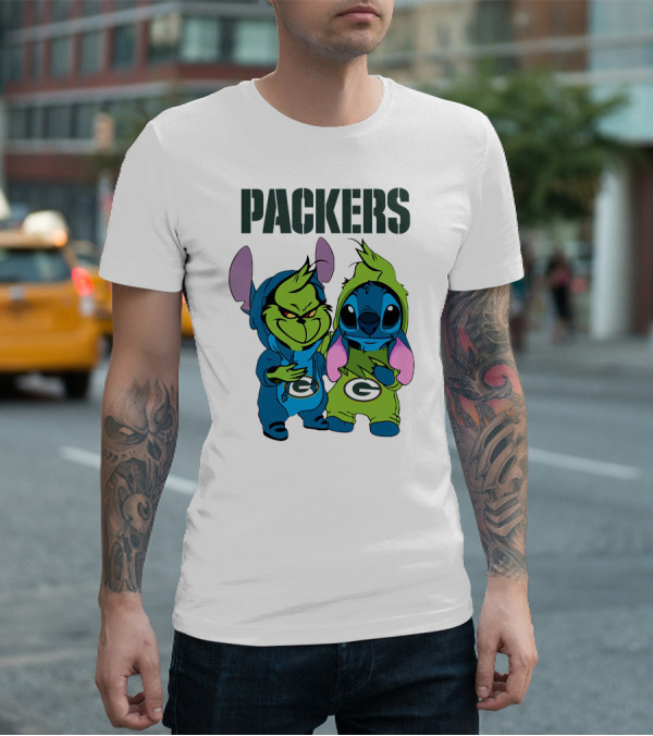Packers Grinch And Stitch Green Bay Football Crossover T-Shirt
