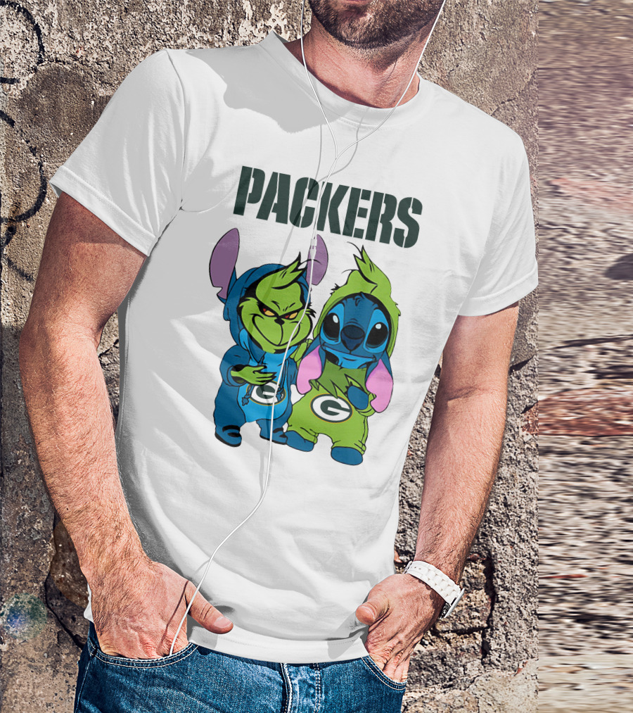 Packers Grinch And Stitch Green Bay Football Crossover T-Shirt