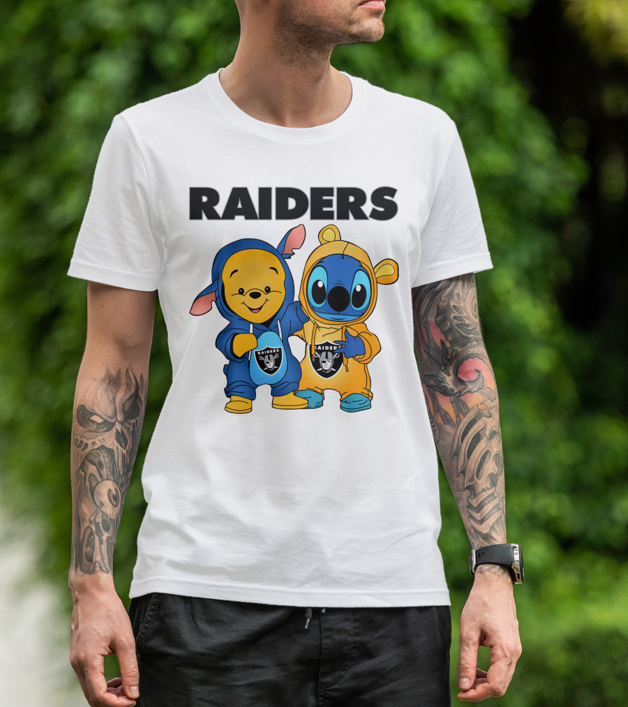 Raiders Pooh-Stitch Crossover Nfl Team Logos T-Shirt
