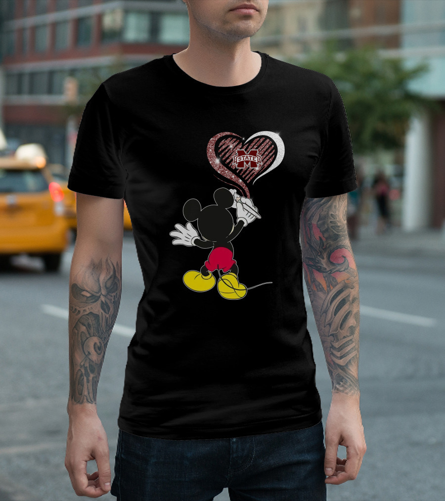 Mickey Mouse Drawing Heart Mississippi State Bulldogs T-Shirt