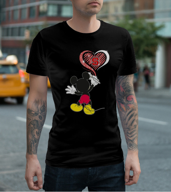 Mickey Drawing Heart Nc State Wolfpack T-Shirt