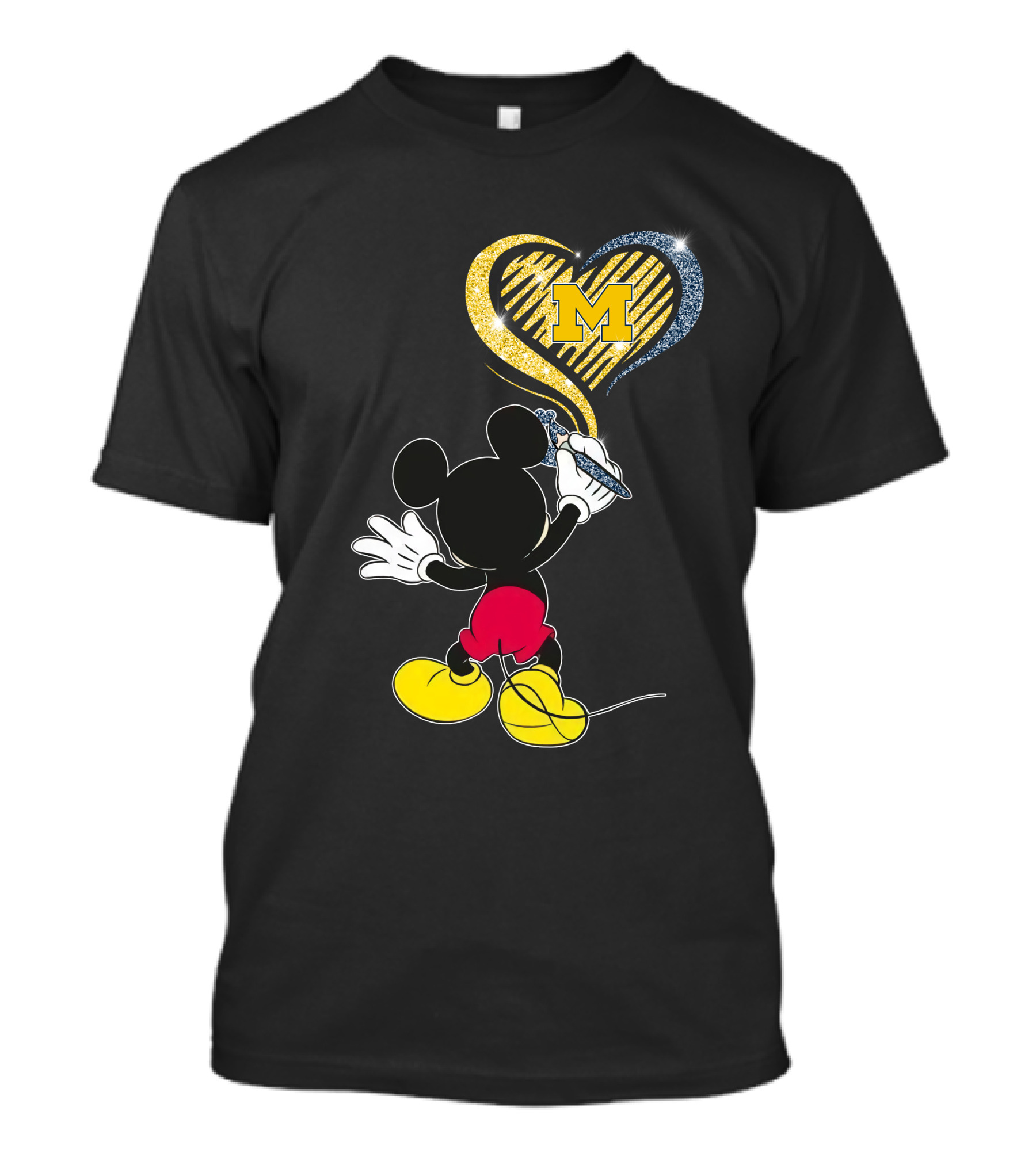 Mickey Mouse Drawing Heart With Michigan Wolverines T-Shirt