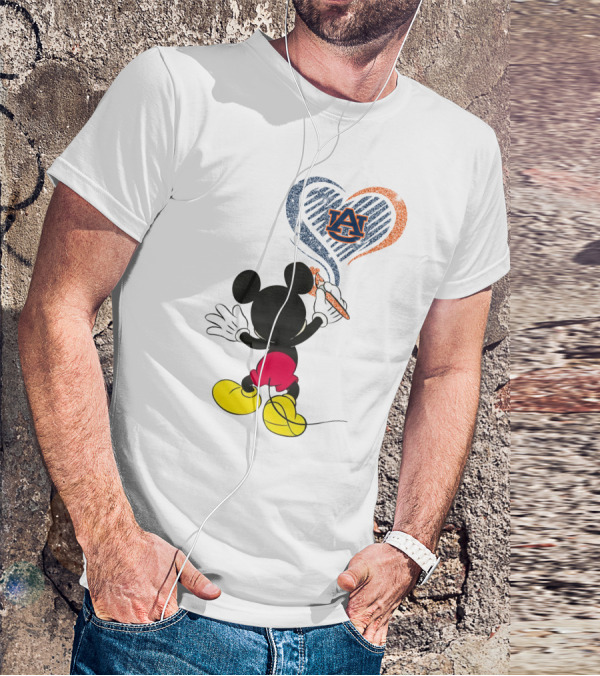 Mickey Mouse Auburn Tigers Heart Drawing T-Shirt