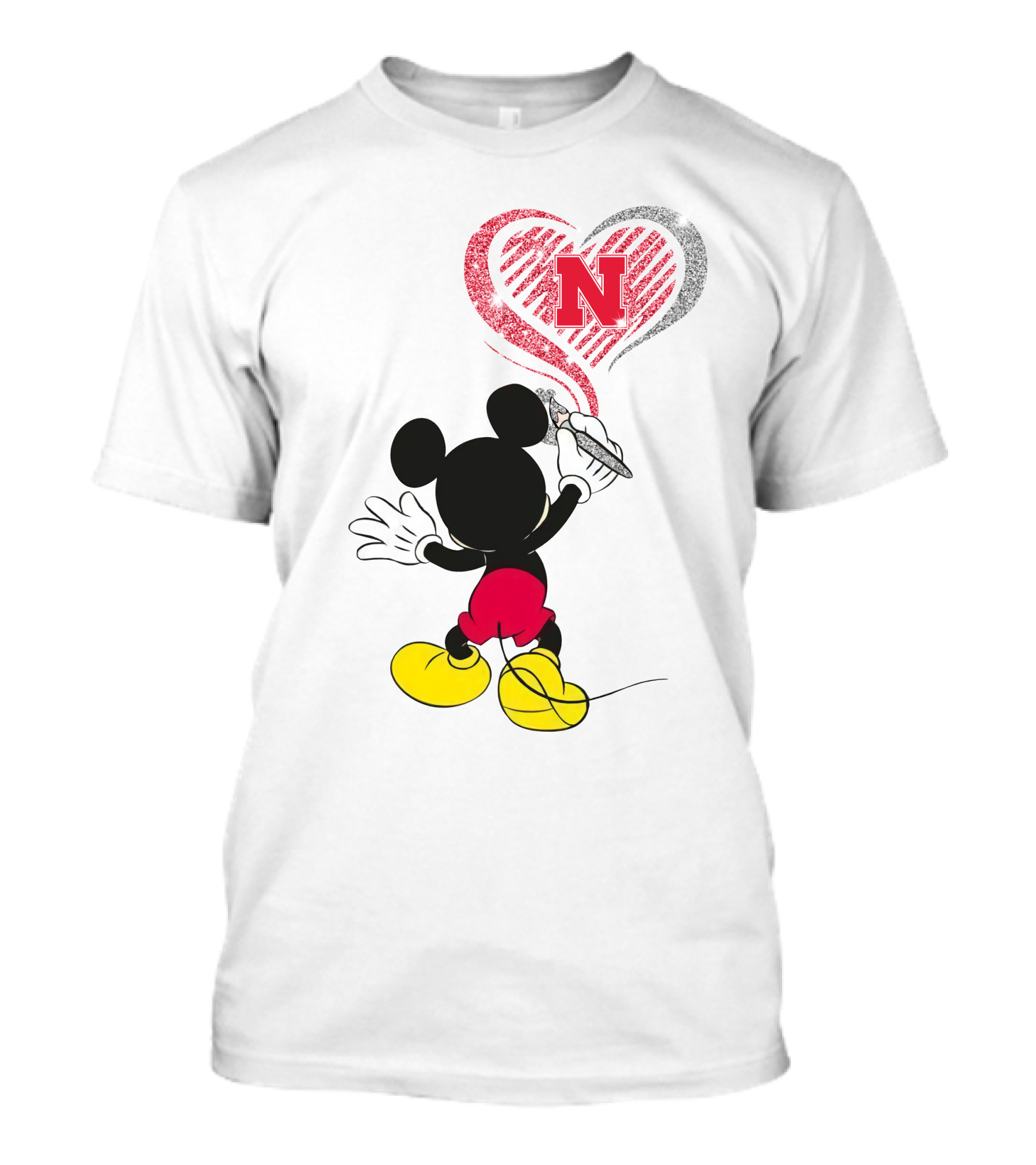 Mickey Mouse Nebraska Cornhuskers Heart Drawing T-Shirt