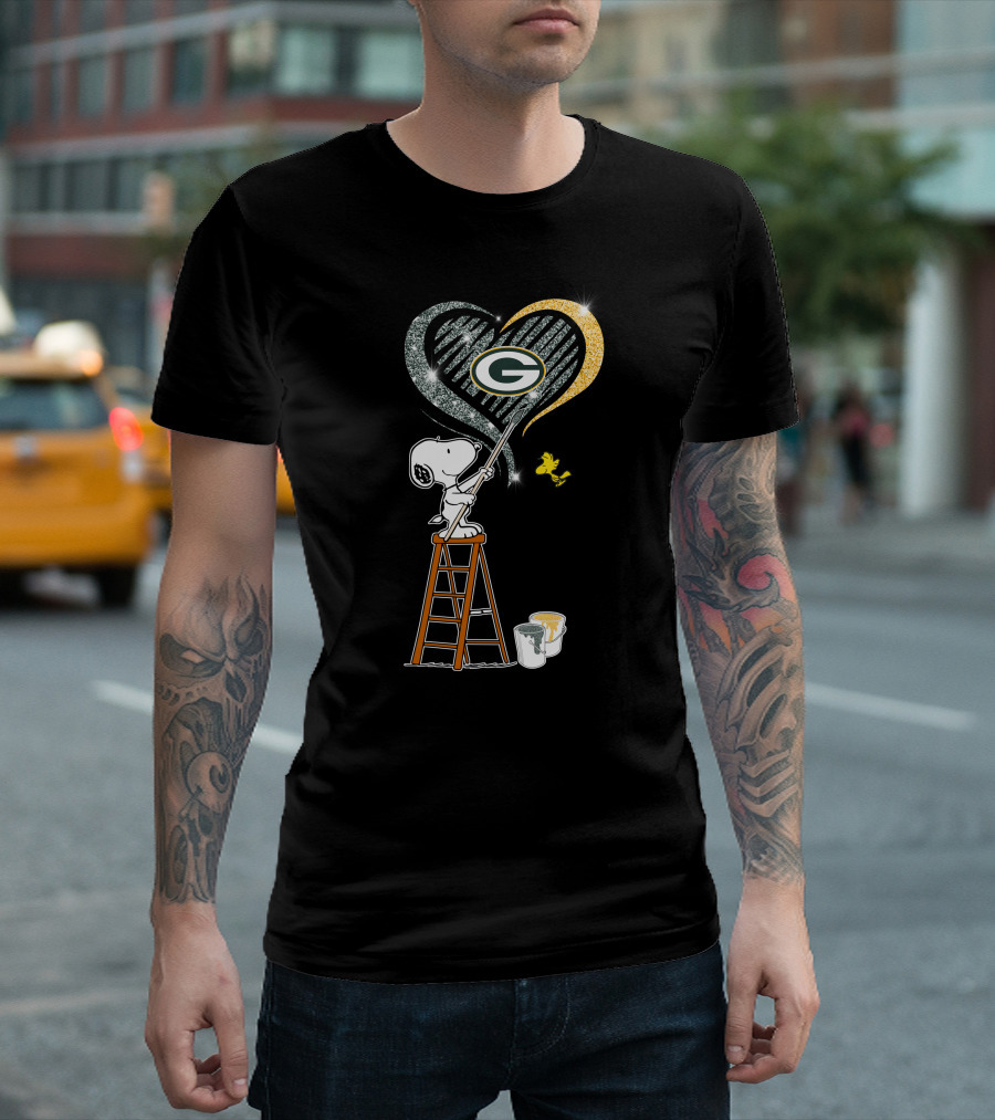 Snoopy Woodstock Painting Green Bay Packers Heart T-Shirt