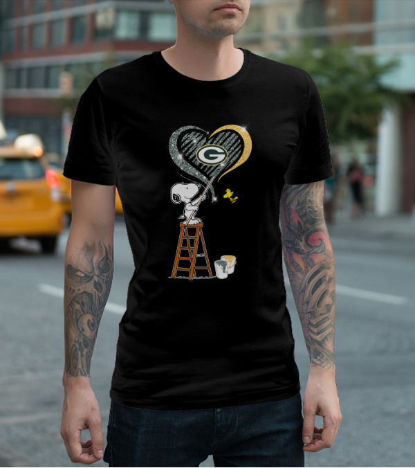 Snoopy Woodstock Painting Green Bay Packers Heart T-Shirt