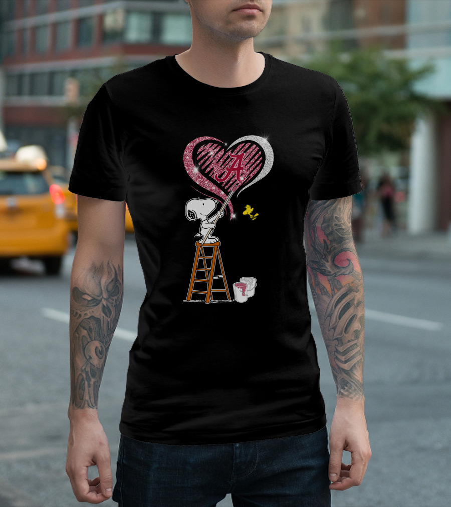Snoopy Painting Alabama Crimson Tide Heart T-Shirt