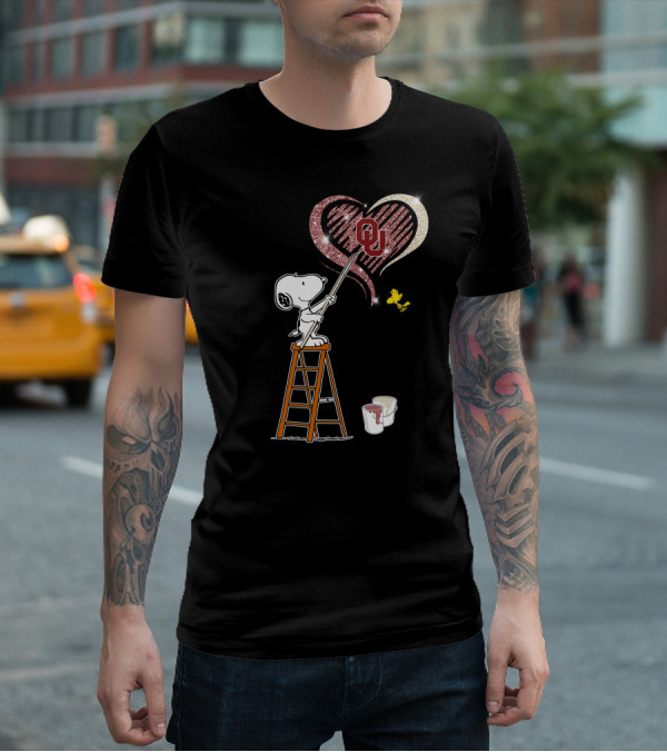 Snoopy Oklahoma Sooners Heart Painting Woodstock T-Shirt