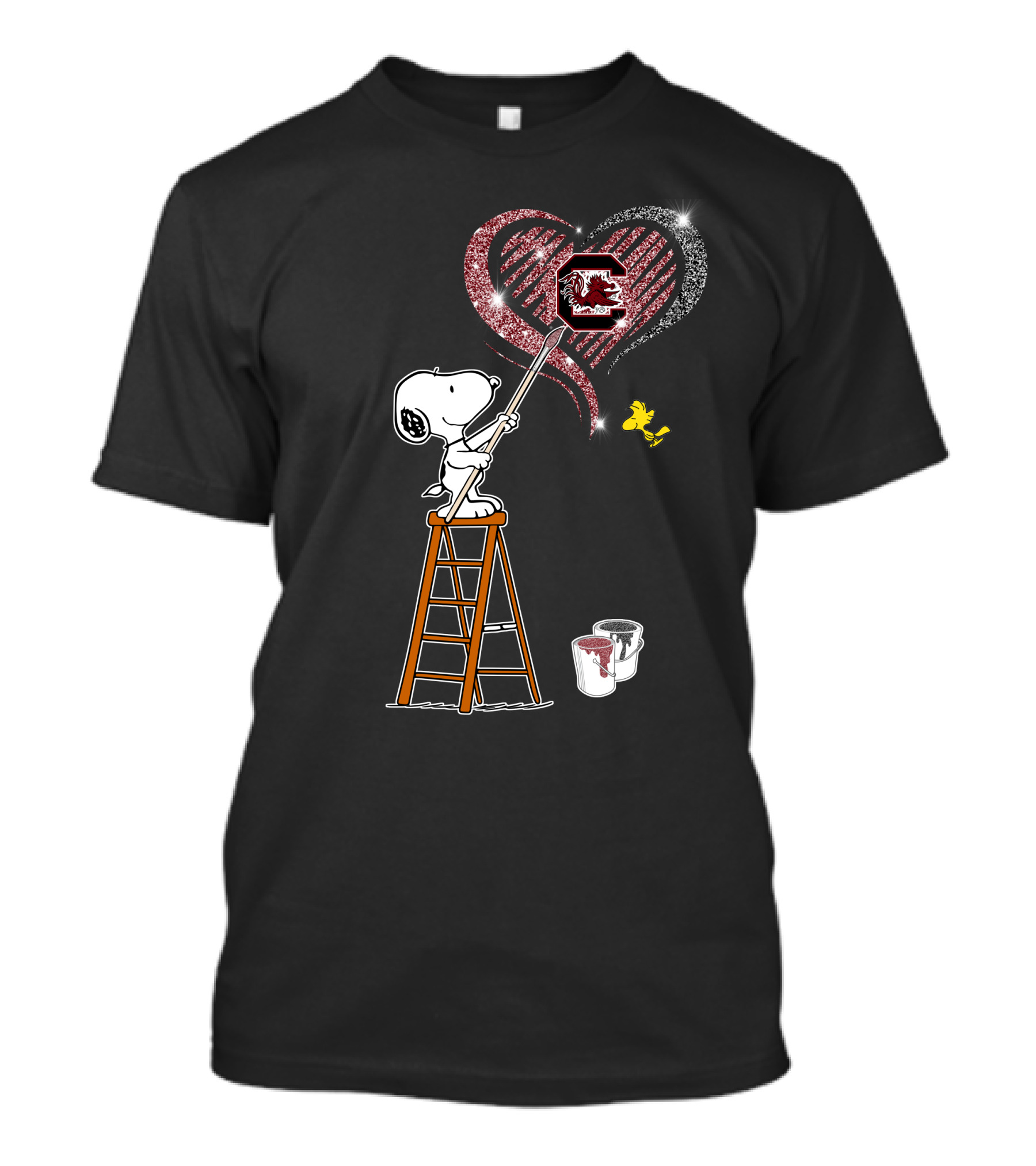 Snoopy Painting Heart South Carolina Gamecocks Logo Sparkle T-Shirt