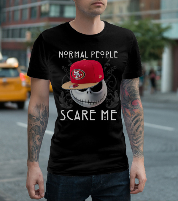 San Francisco 49ers Normal People Scare Me Jack Skellington Hat T-Shirt