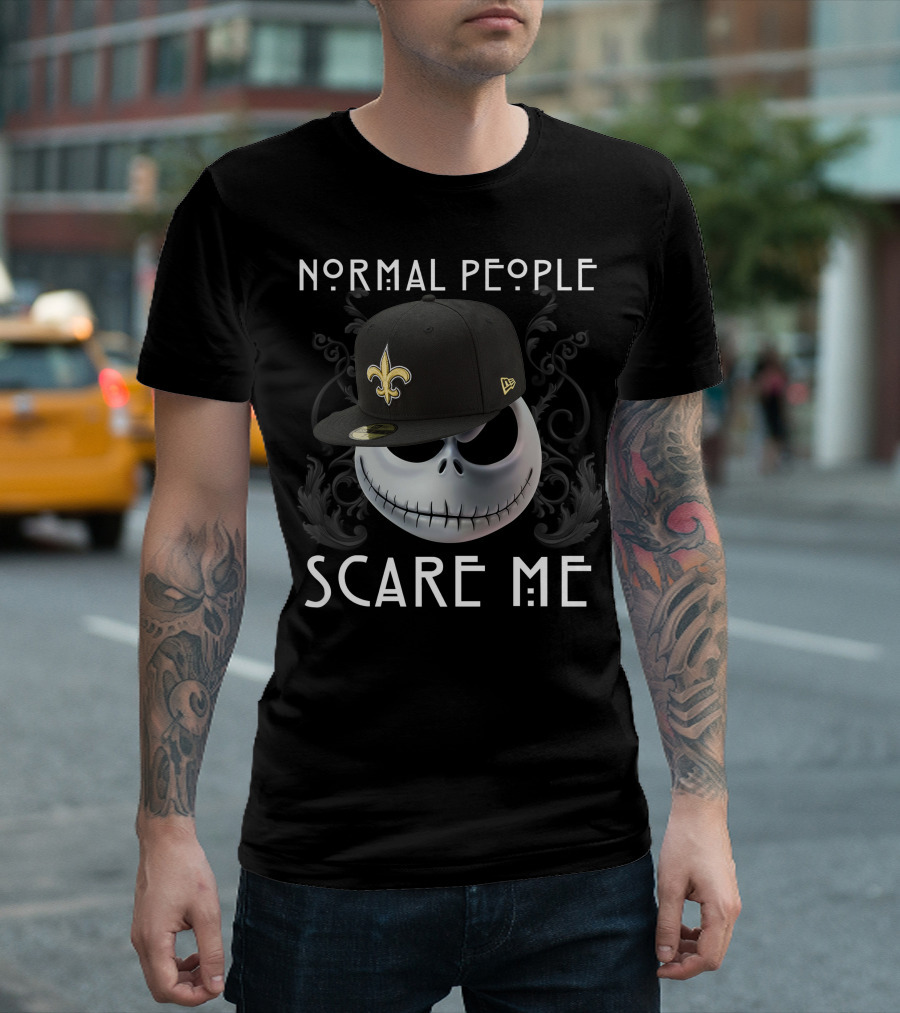 Normal People Scare Me Jack NFL Saints Hat Skull T-Shirt