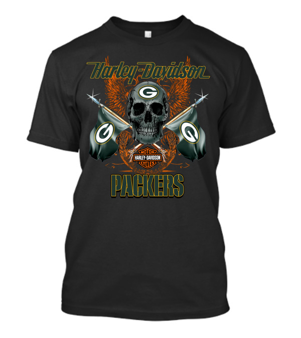 Harley Davidson Packers Skull Flags Green Bay T-Shirt