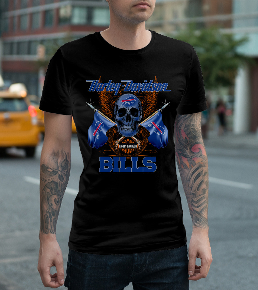 Harley Davidson Buffalo Bills Skull Flags T-Shirt
