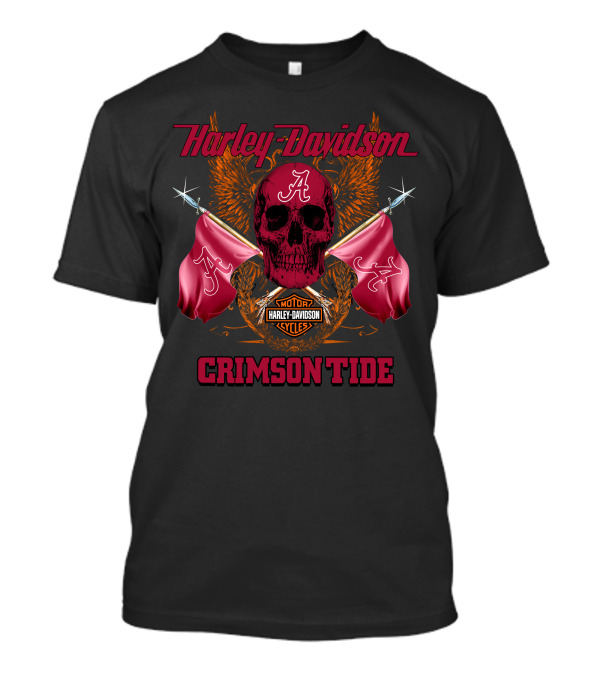 Crimson Tide Harley Davidson Skull And Flags T-Shirt