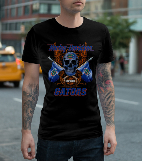 Harley Davidson Florida Gators Skull Flags T-Shirt