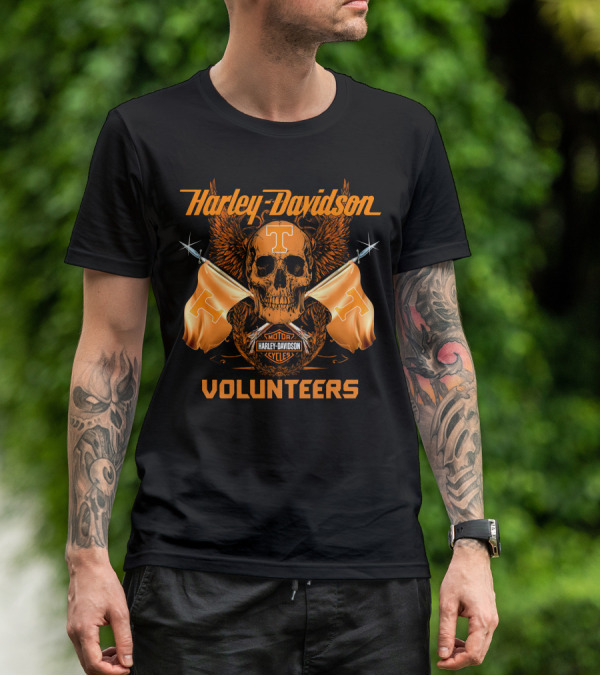 Harley Davidson Volunteers Skull Orange Flags Winged T-Shirt