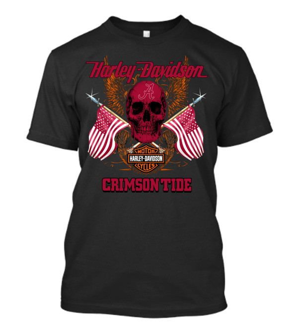 Harley Davidson Crimson Tide Skull Flags Alabama T-Shirt