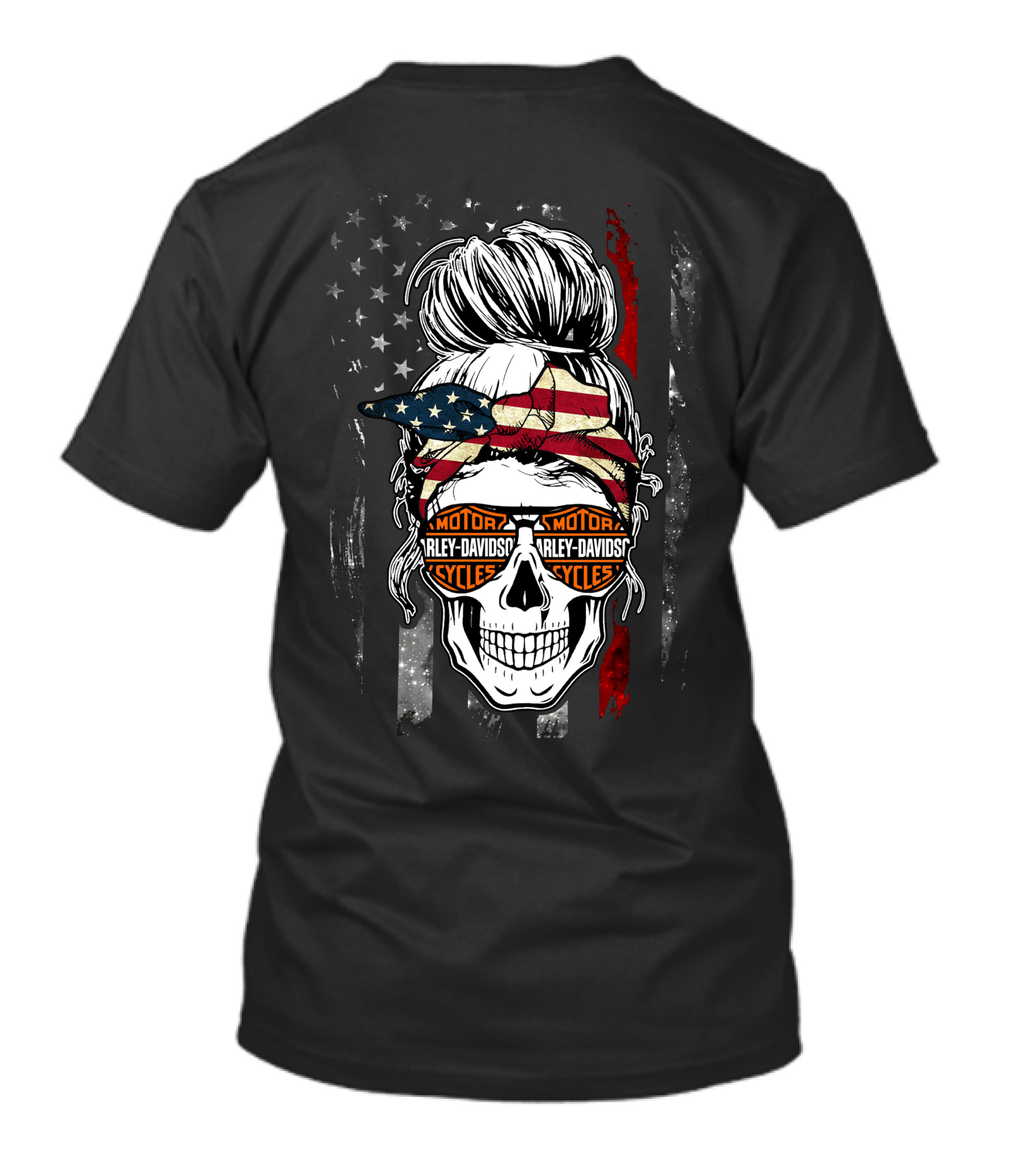 Harley Davidson Skull With American Flag Bandana And Sunglasses T-Shirt