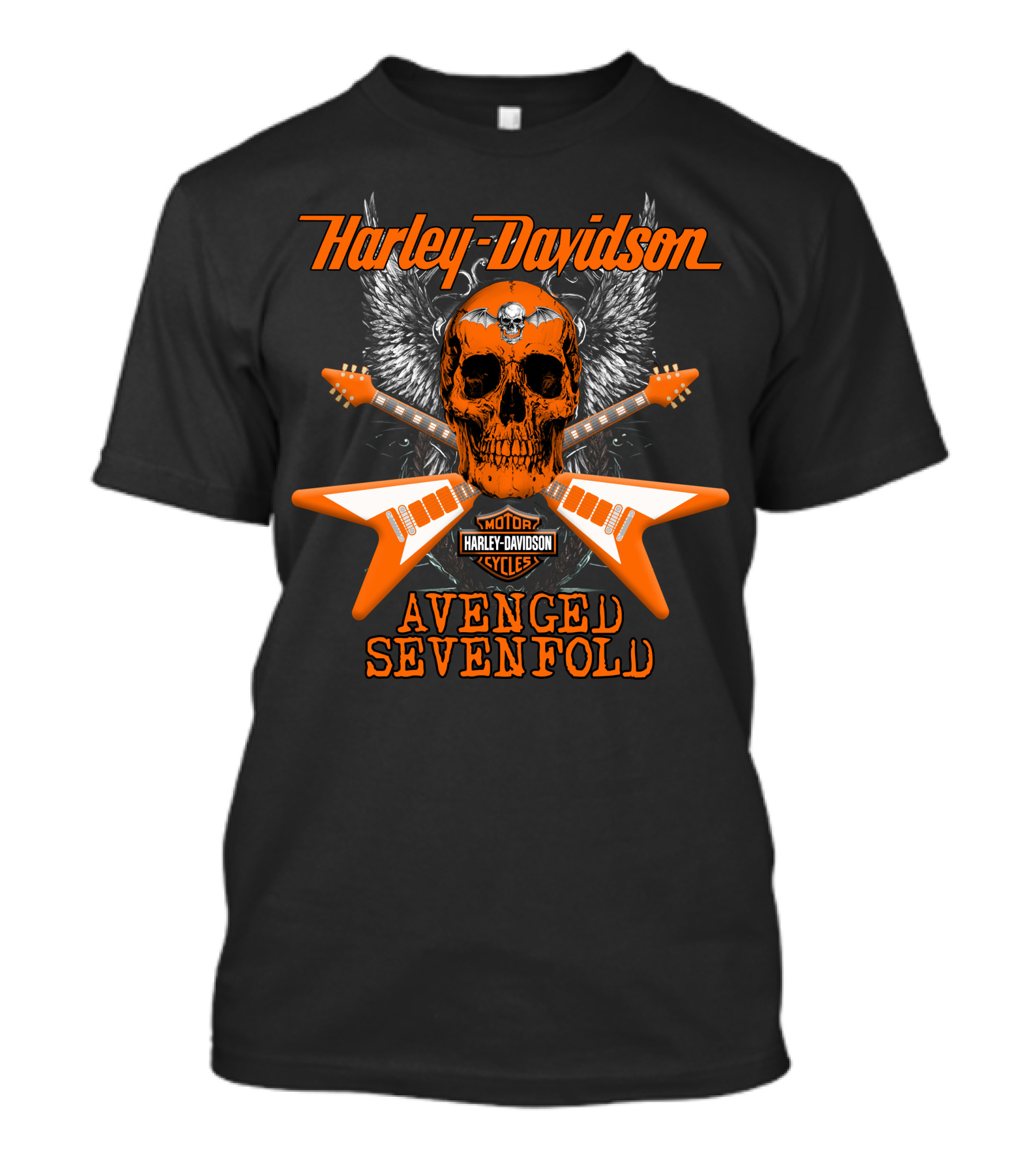 Harley Davidson Avenged Sevenfold Electric Guitar Skull Winged T-Shirt