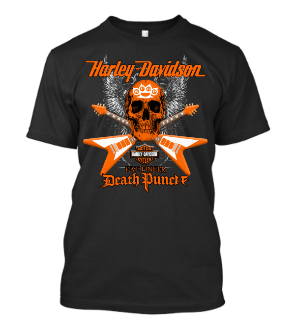 Harley Davidson Motor Cycles Five Finger Death Punch Electric Guitar Skull Wings T-Shirt