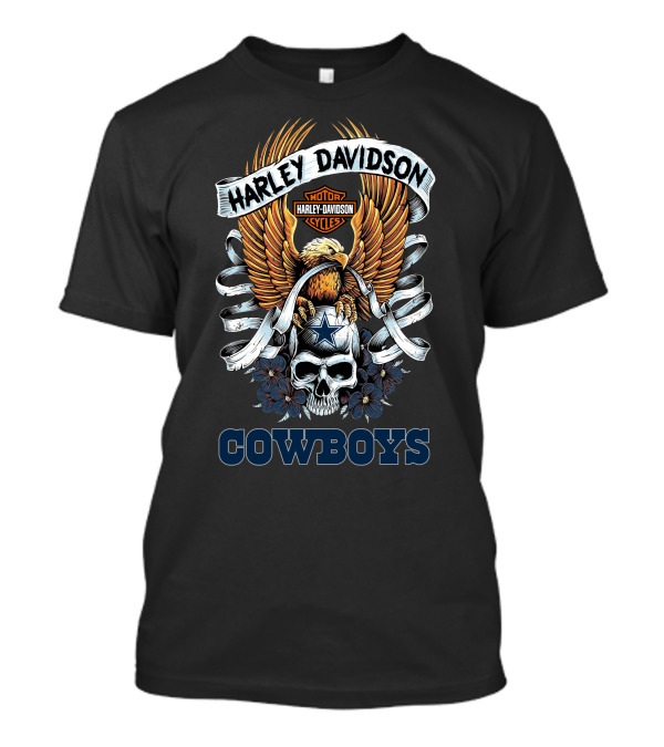 Harley Davidson Motor Cycles Eagle Skull Cowboys T-Shirt