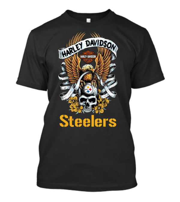 Harley Davidson Motor Cycles Pittsburgh Steelers Skull And Eagle T-Shirt