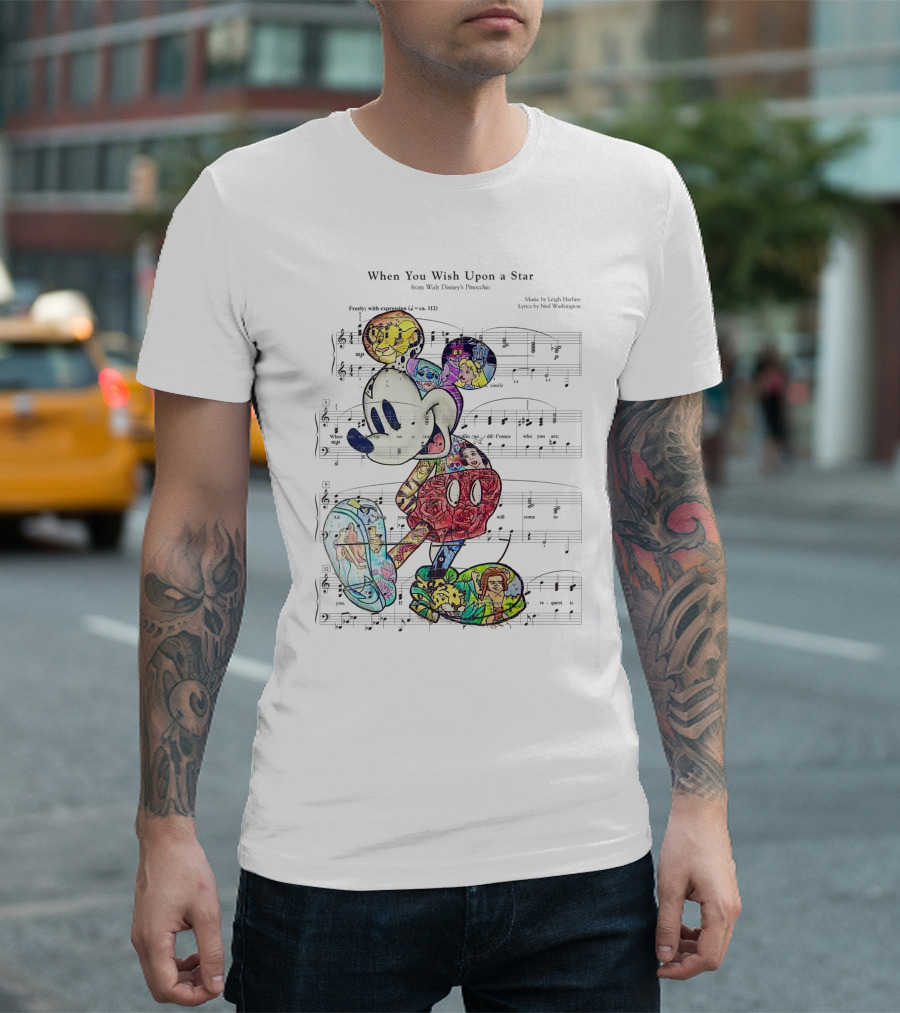 When You Wish Upon A Star Disney Music Mickey Mouse Sheet Music T-Shirt
