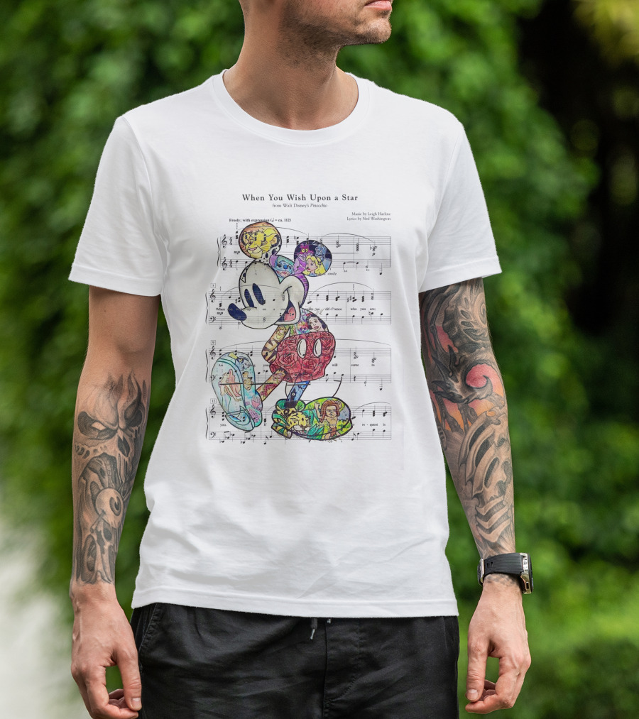 When You Wish Upon A Star Disney Music Mickey Mouse Sheet Music T-Shirt