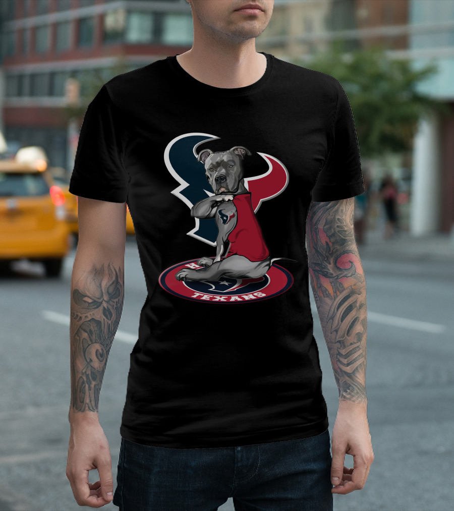 Houston Texans Dog Mascot With Team Logo And Red Outfit T-Shirt
