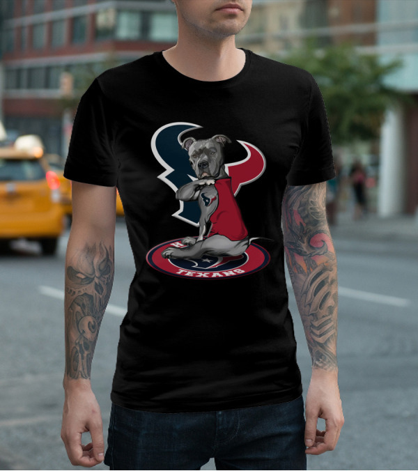 Houston Texans Dog Mascot With Team Logo And Red Outfit T-Shirt