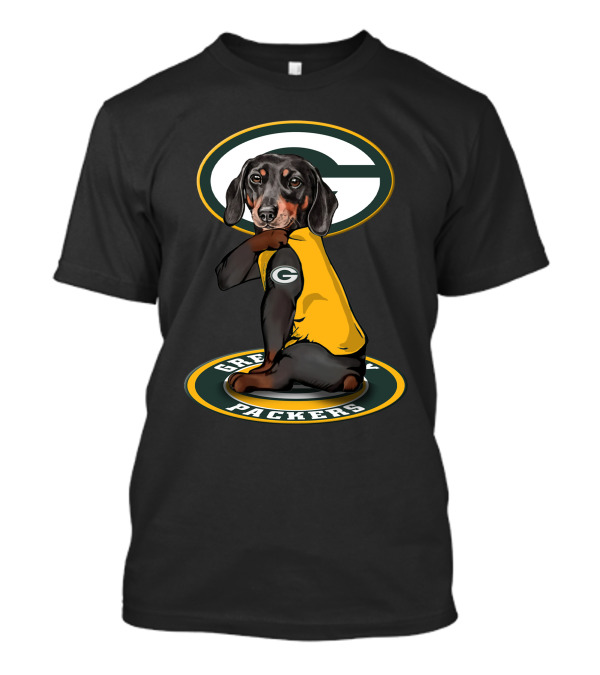 Green Bay Packers Dog With Yellow Jersey And Team T-Shirt