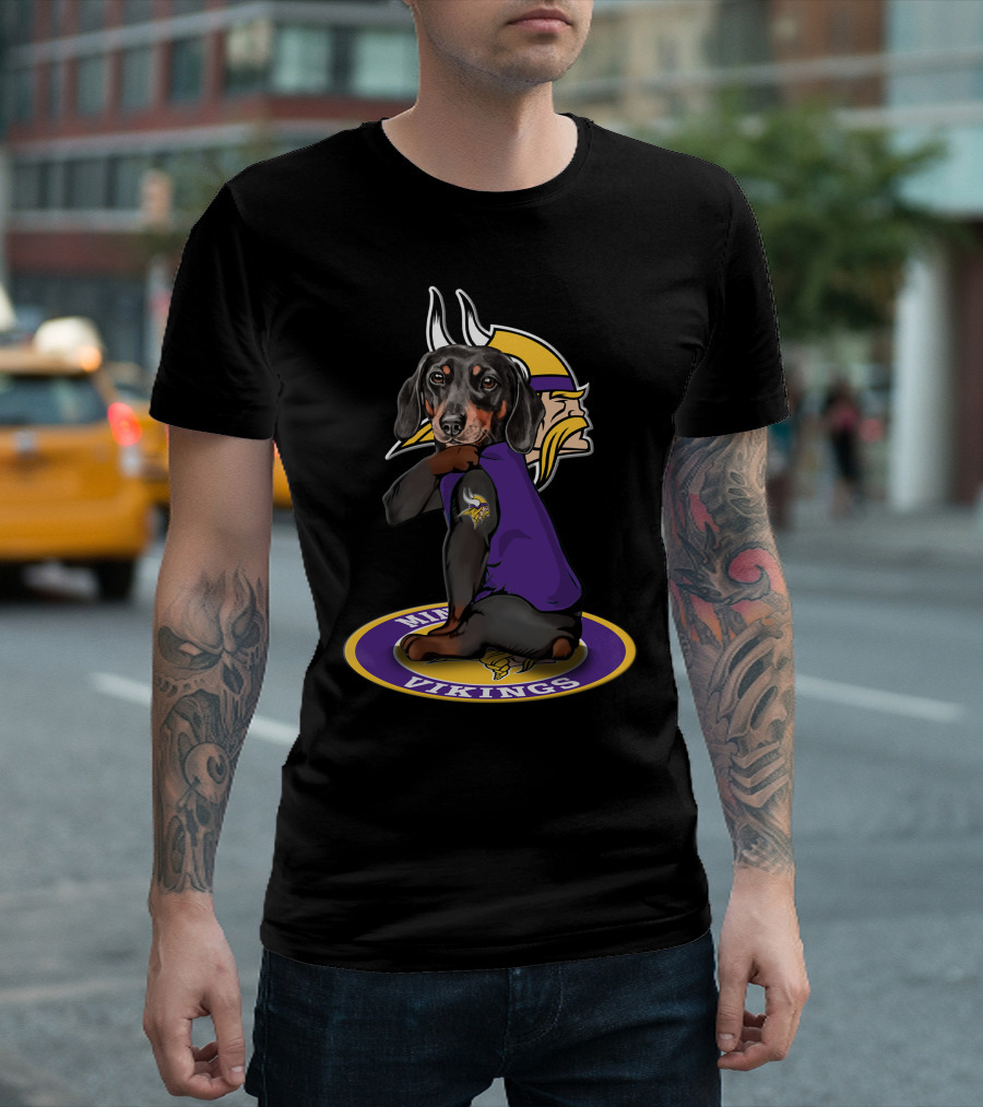 Minnesota Vikings Dachshund Fan With Team T-Shirt