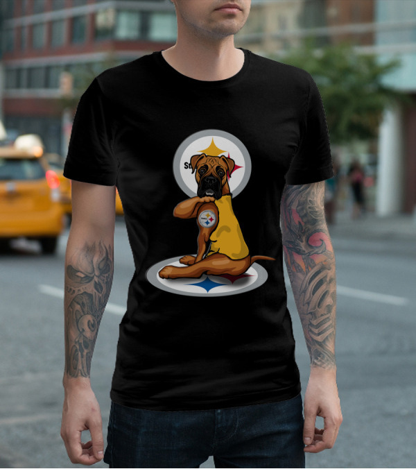 25-Pittsburgh Steelers Dog Logo Retro Style Sports Fan T-Shirt
