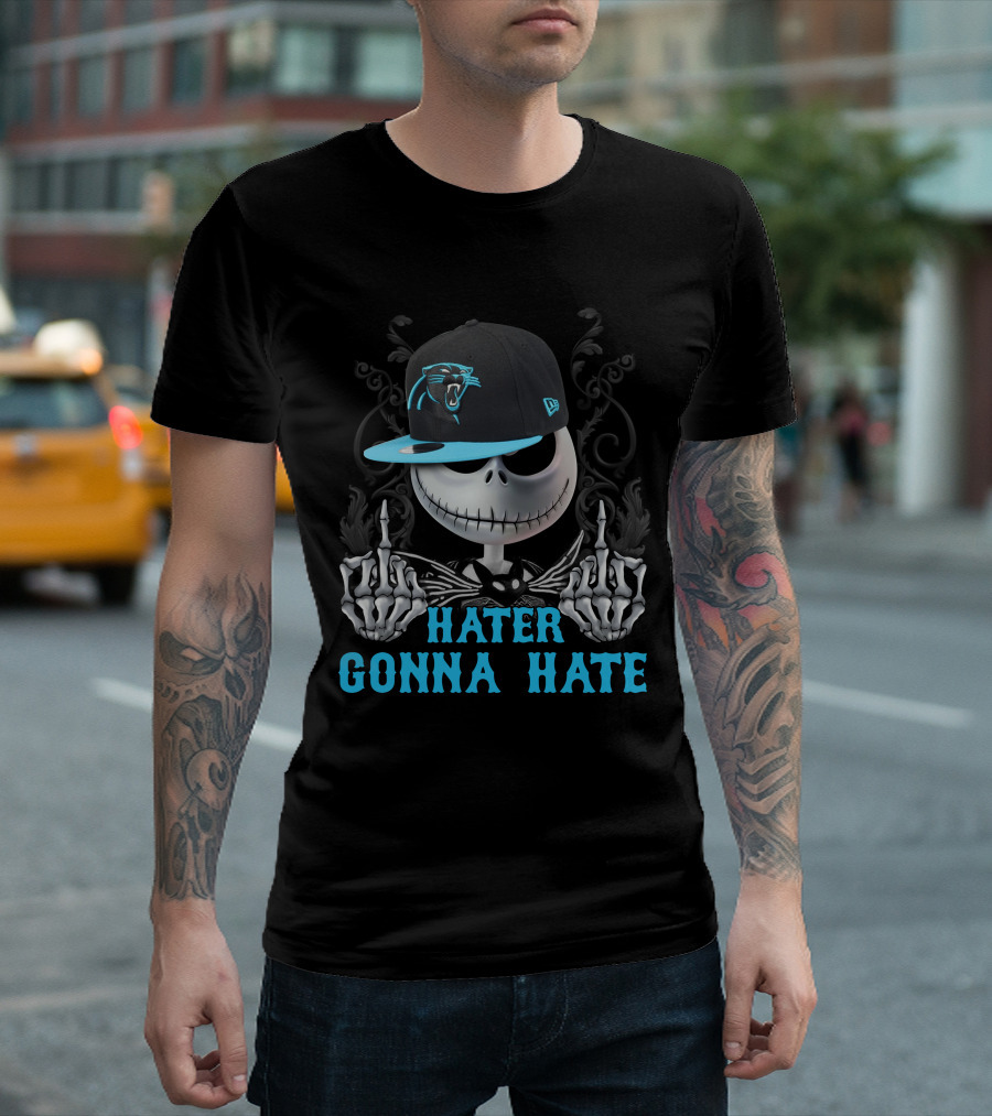 Hater Gonna Hate Carolina Panthers Skeleton Hat T-Shirt