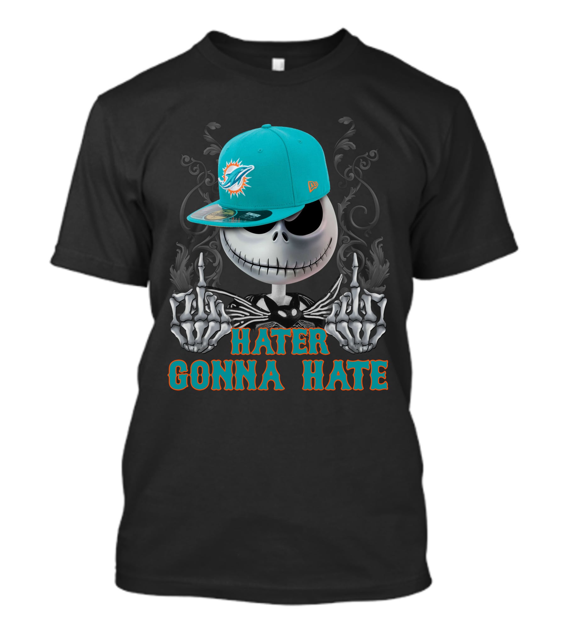 Hater Gonna Hate Miami Dolphins Skeleton With Cap T-Shirt