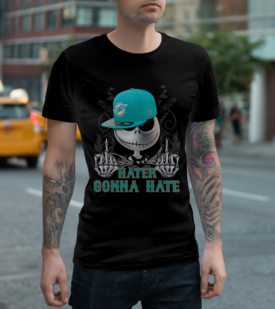 Hater Gonna Hate Miami Dolphins Skeleton With Cap T-Shirt