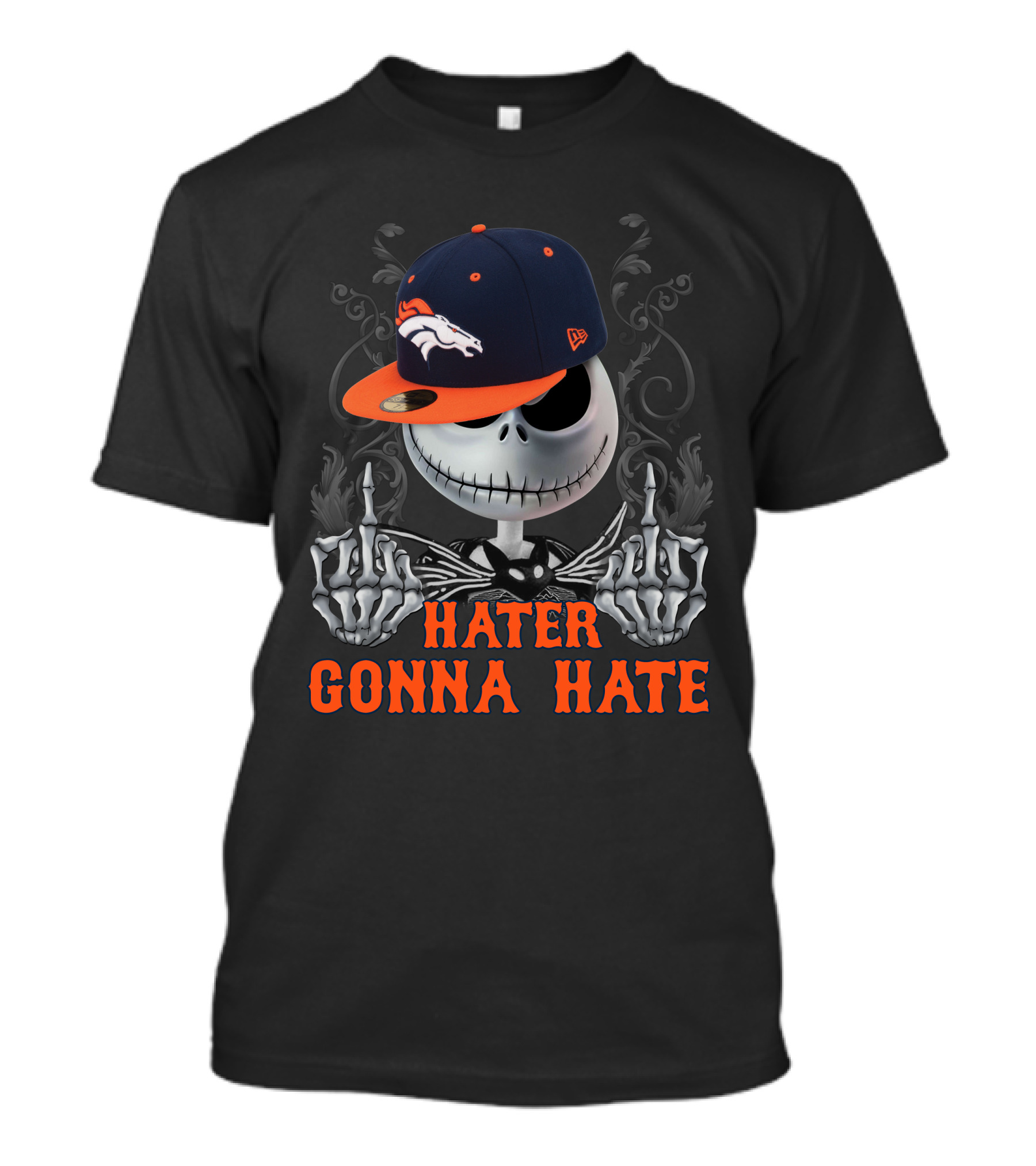 Hater Gonna Hate Skeleton In Denver Broncos Cap T-Shirt