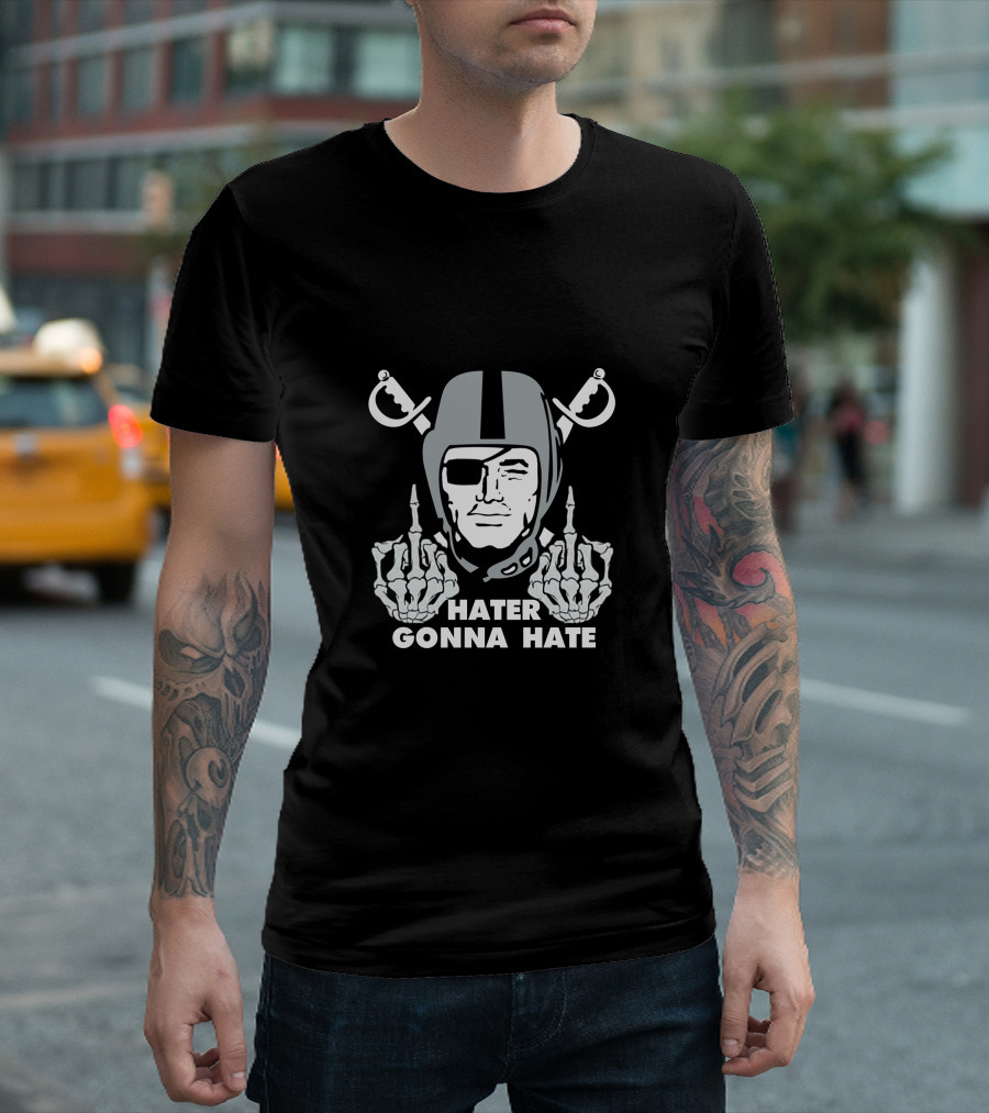Hater Gonna Hate Raider Helmet Skeleton Hands Middle Finger T-Shirt