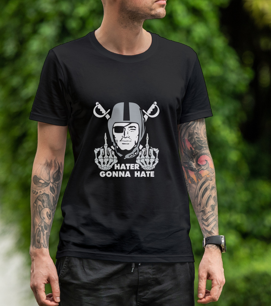 Hater Gonna Hate Raider Helmet Skeleton Hands Middle Finger T-Shirt