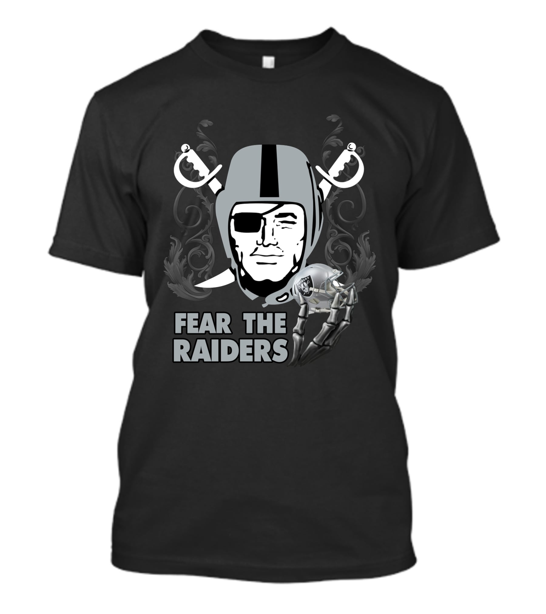 Fear The Raiders Skull Helmet Swords T-Shirt