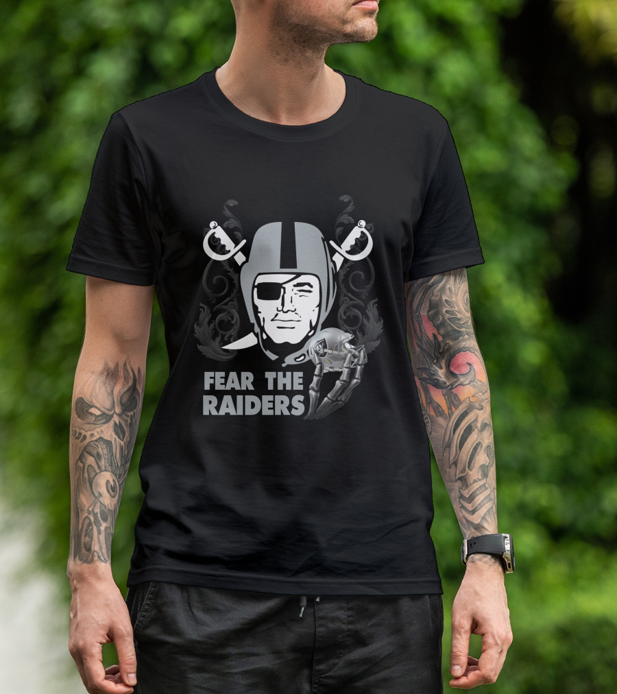 Fear The Raiders Skull Helmet Swords T-Shirt