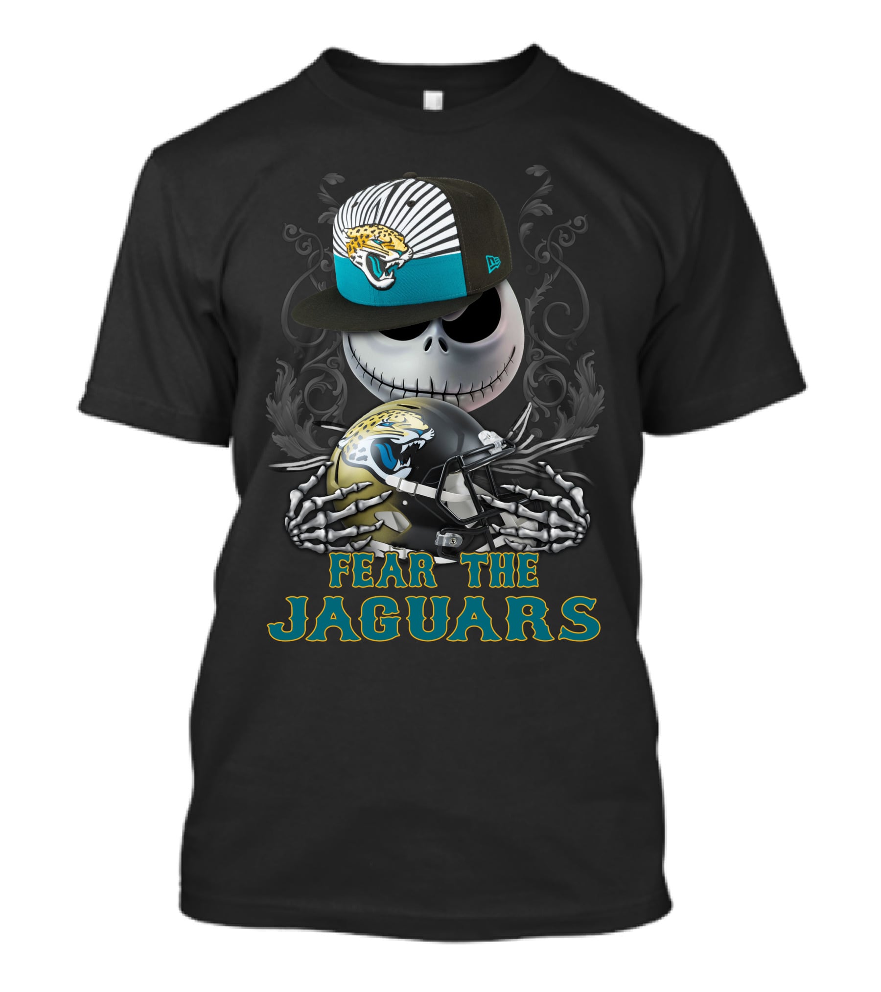 Fear The Jaguars Jacksonville Jaguars Helmet Skeleton Face Cap T-Shirt