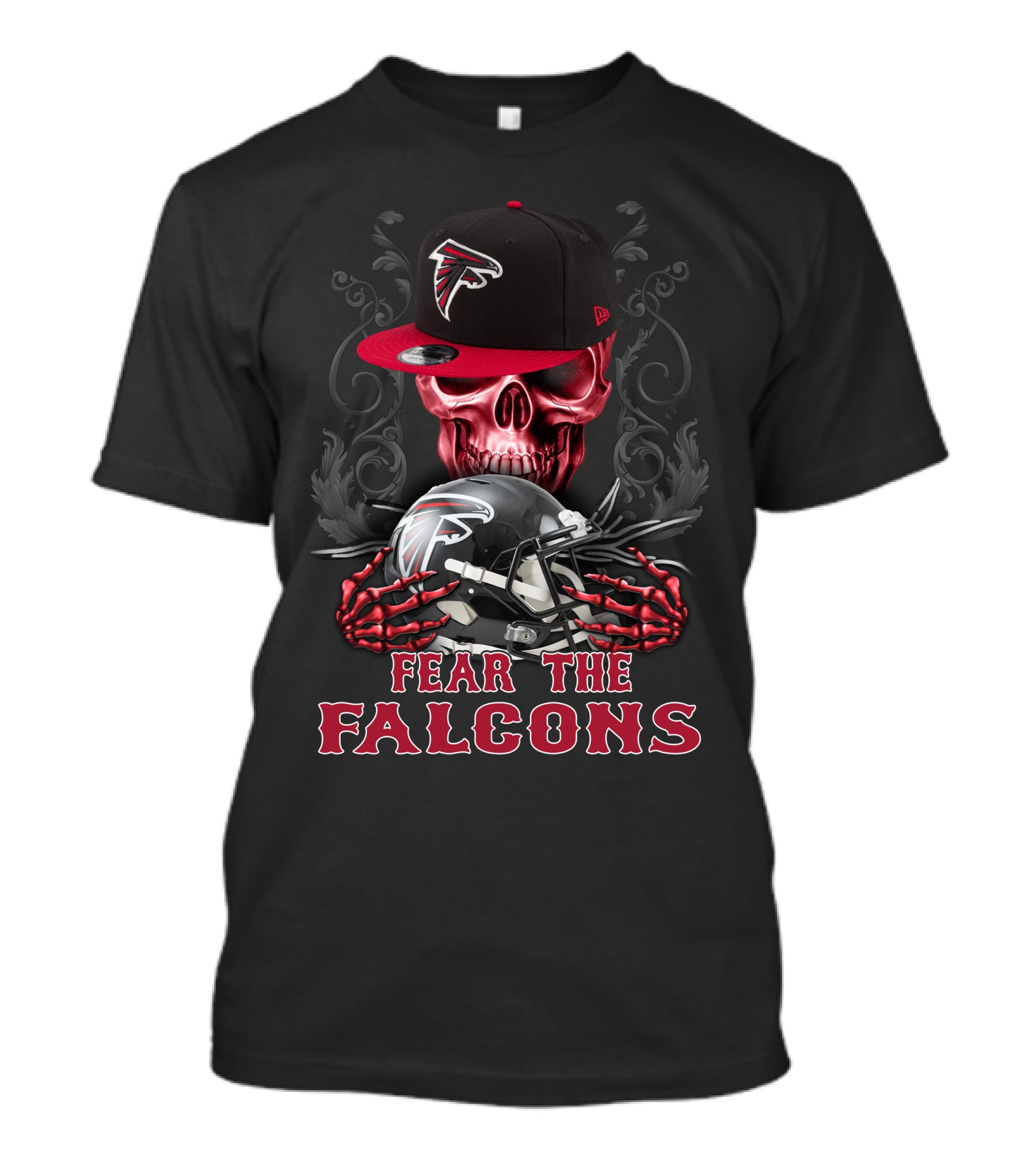 Fear The Falcons Skull With Black Cap And Helmet T-Shirt