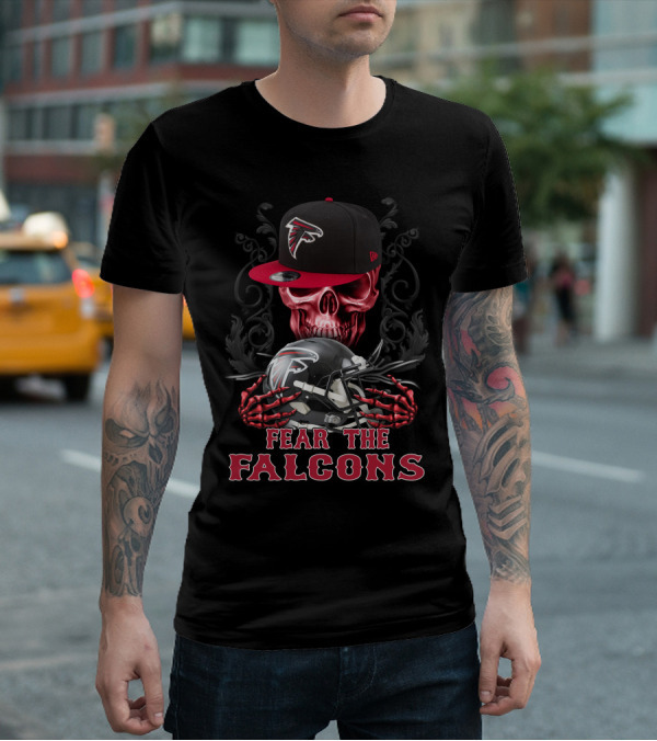 Fear The Falcons Skull With Black Cap And Helmet T-Shirt