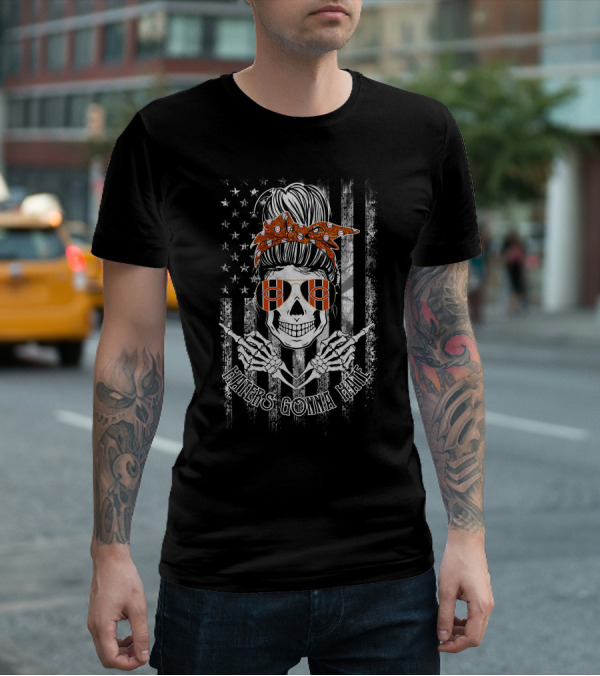 Haters Gonna Hate Skull With Chicago Bears Glasses And American Flag T-Shirt