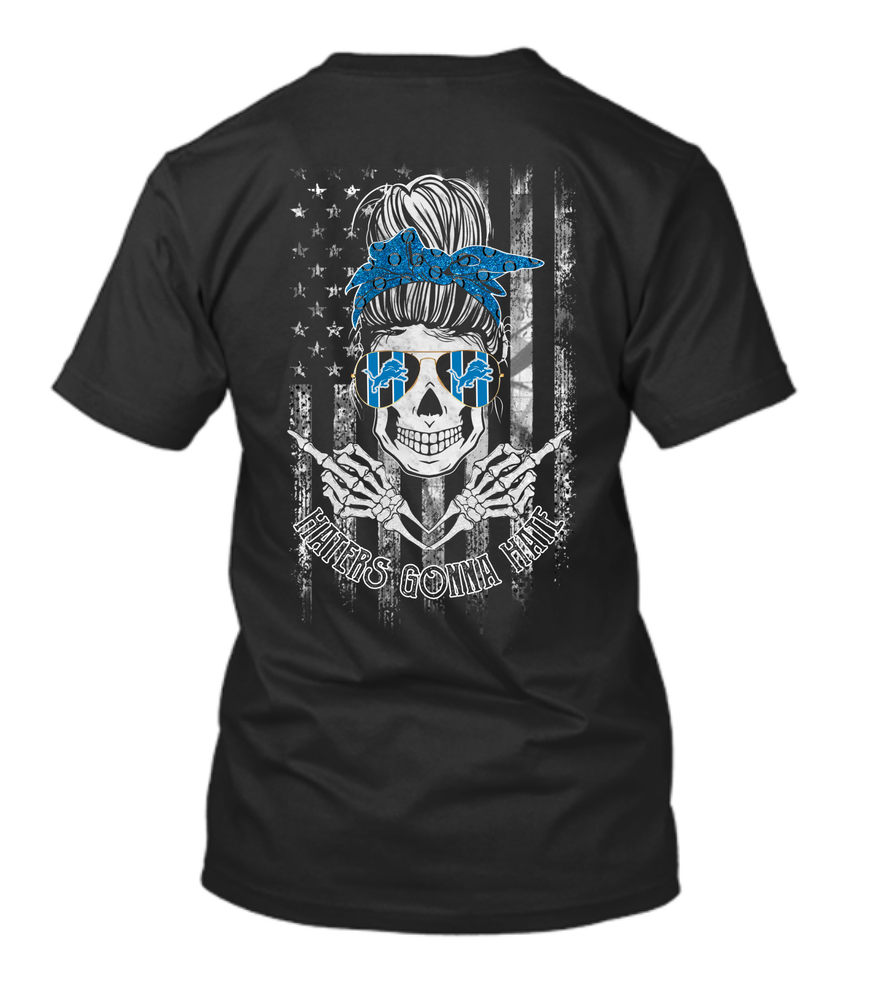 Haters Gonna Hate Detroit Lions Skeleton With Bandana And Sunglasses T-Shirt