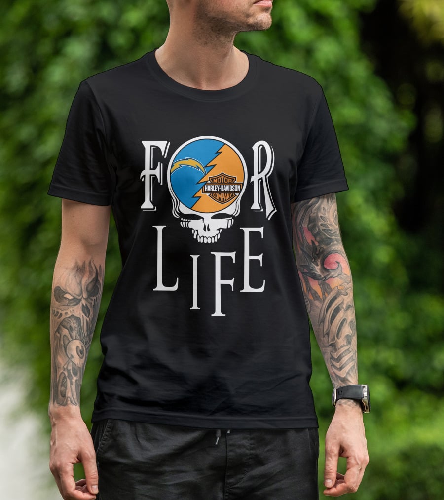 Los Angeles Chargers Harley Davidson Nfl For Life Skull T-Shirt