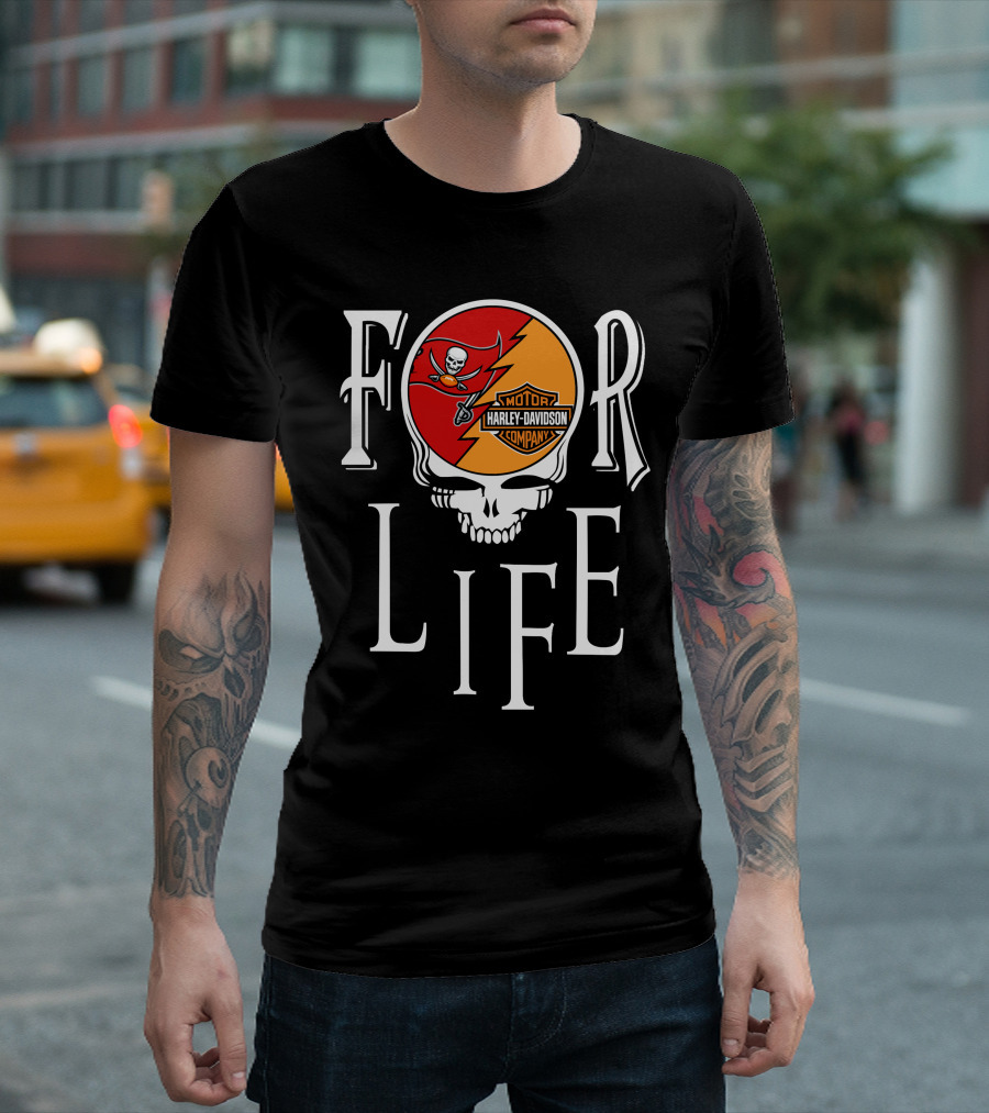 Tampa Bay Buccaneers Harley Davidson Skull Logo For Life Nfl T-Shirt