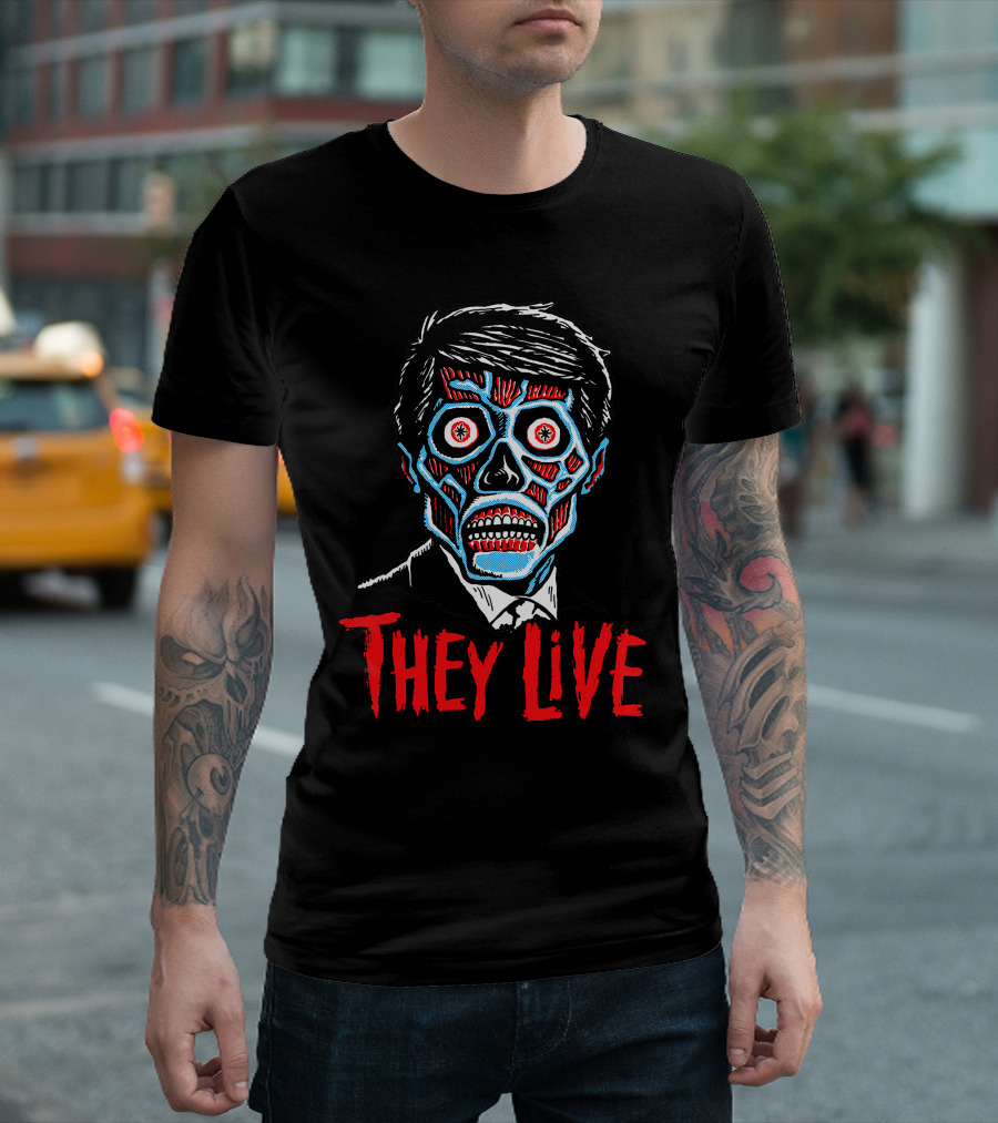 They Live Alien Skull Face Red Blue Mask T-Shirt