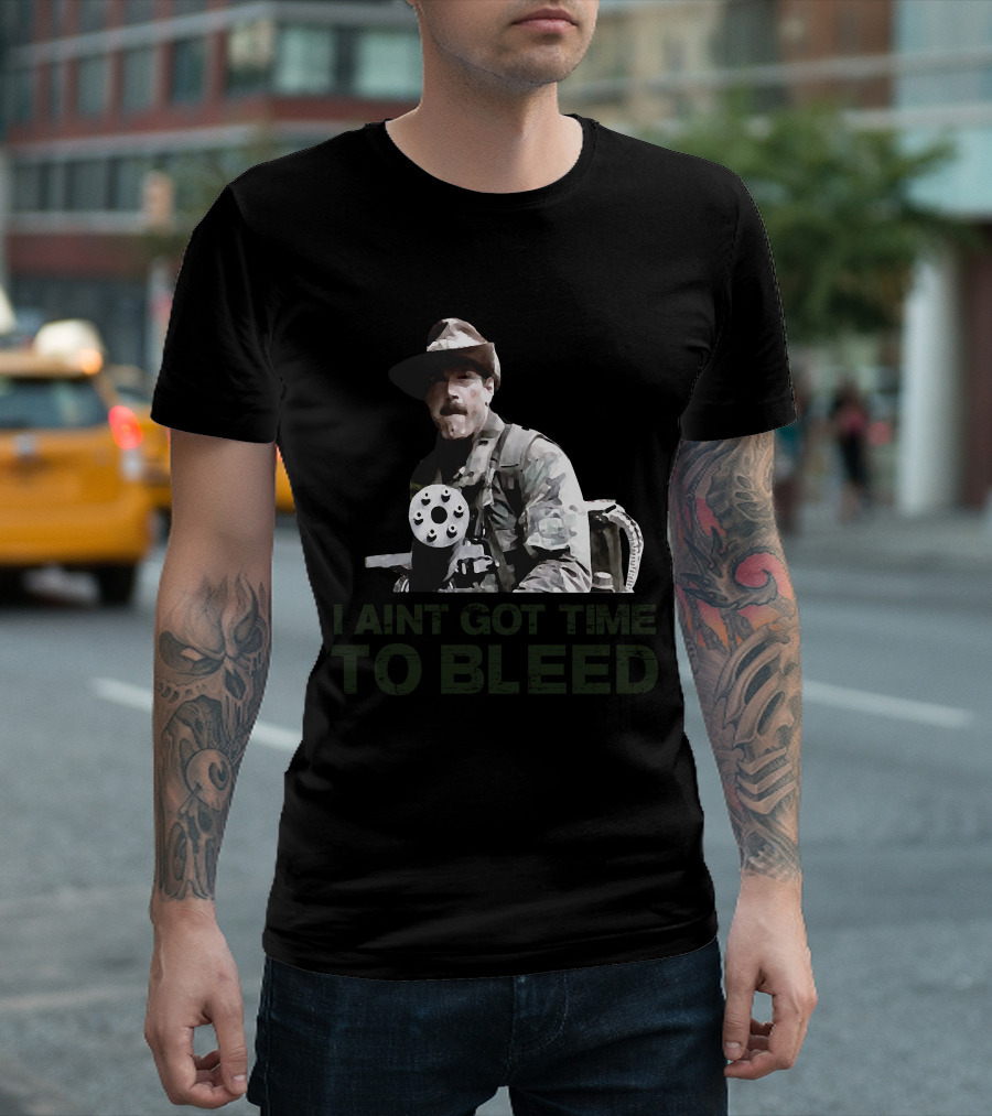 Predator I Ain't Got Time To Bleed Soldier with Gatling Gun T-Shirt